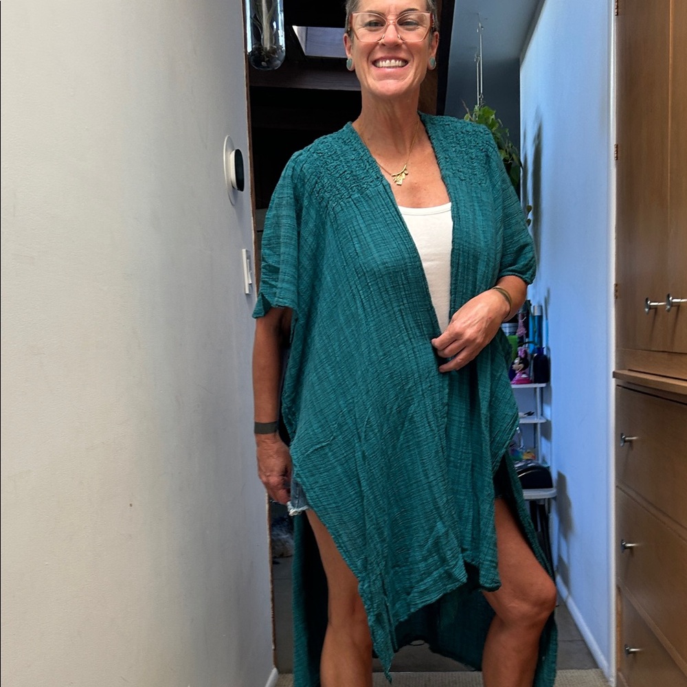 Free People Teal Open-Front Cardigan